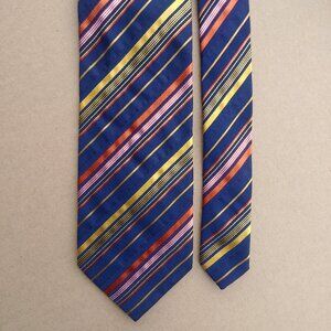 Montebello Italia handmade 100% silk navy blue orange yellow striped tie